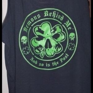 Black Tank Top with Neon Green Shamrock Skull Graphic